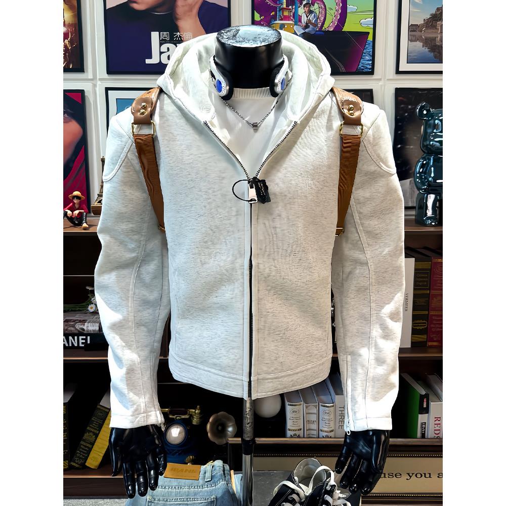 灰色美式正肩开衫卫衣男款秋季cleanfit重磅boxy短款拉链连帽外套