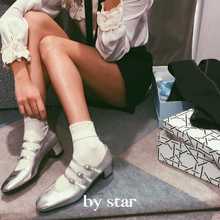 carel玛丽珍鞋女江疏影同款法式粗跟单鞋kina三带红色银色金色