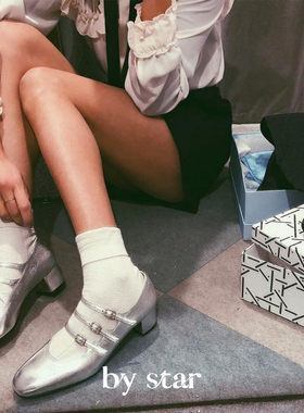 carel玛丽珍鞋女江疏影同款法式粗跟单鞋kina三带红色银色金色