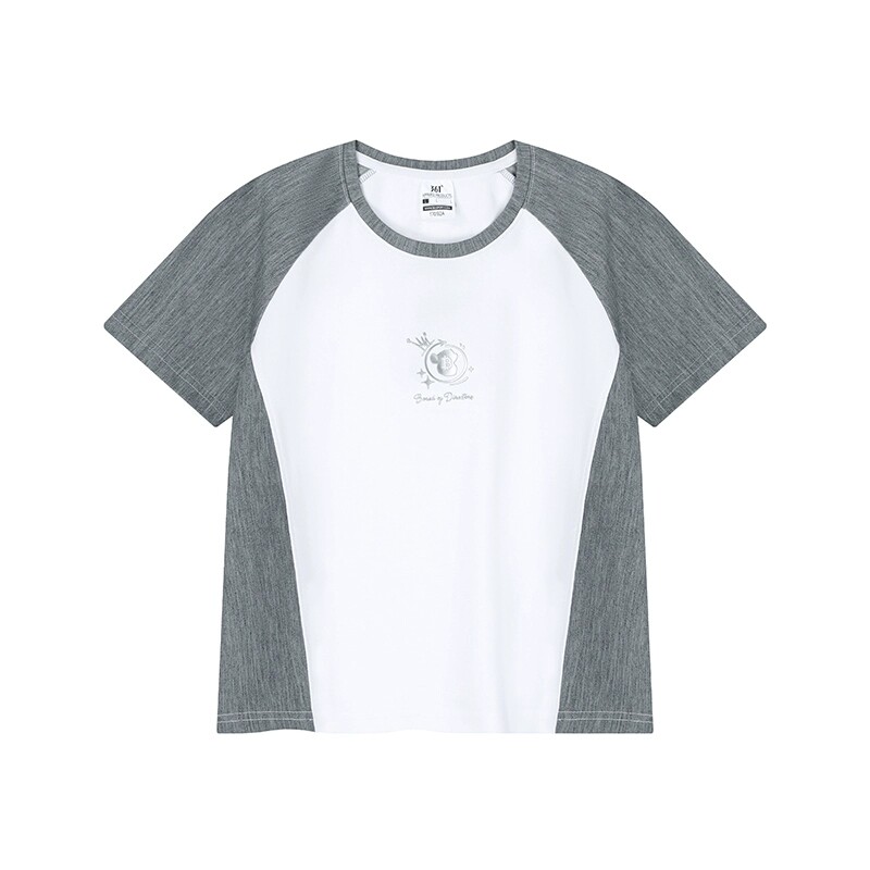 361度女士插肩袖T恤棉质新品2025夏拼色运动衫圆领短袖562526101