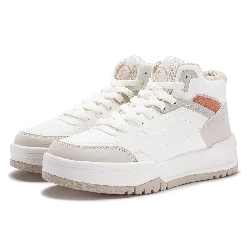 361度女士高帮板鞋革面新品2025年冬季防水运动鞋防滑系带休闲鞋