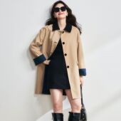 26春新款 减龄风衣外套 复古撞色miu系格纹双面穿卡其色中长款