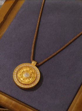 新中式镂空复古时尚可旋转八宝罗盘项链吊坠