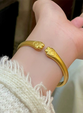 招财猫爪手镯女2025年新款潮实心手环开口高级感