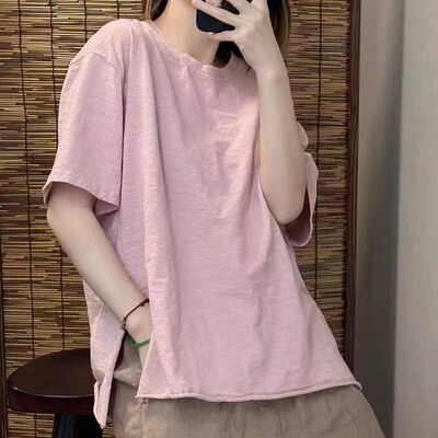原创简约 宽松大码显瘦文艺休闲夏季舒适轻薄纯棉圆领短袖T恤女