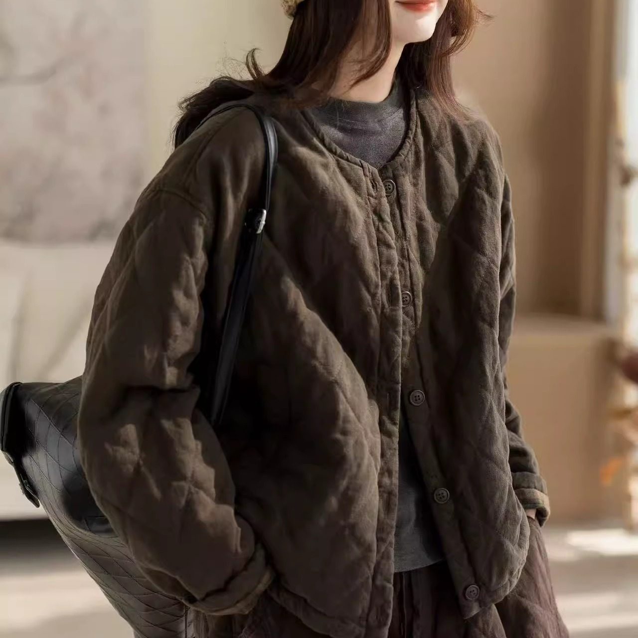 加厚100%亚麻棉衣夹棉保暖外套