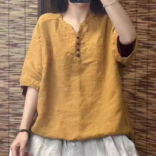 100%纯亚麻衬衫女上衣