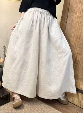 纯亚麻休闲款百搭神裤女阔腿裙裤