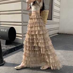 高个子层层蓬蓬蛋糕裙芭蕾网纱女法式高腰显瘦半身裙子夏季到脚踝