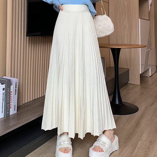 高个子长裙针织百褶长裙韩版A字