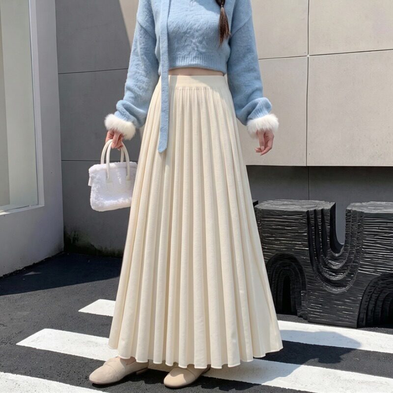 软糯垂感针织百褶半身裙女秋2026新款遮胯显瘦a字裙加厚毛线冬裙