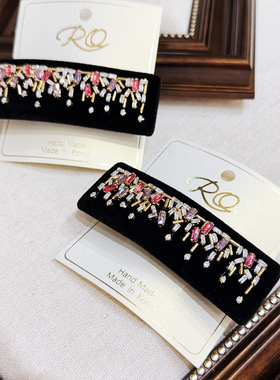 JIALI韩国RO代购锆石水钻镶嵌彩色水晶发饰黑色流星烟花弹簧边夹