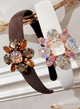 JIALI韩国代购PPUPPU新施华肥方万花筒马眼水晶发箍PU皮头箍发卡