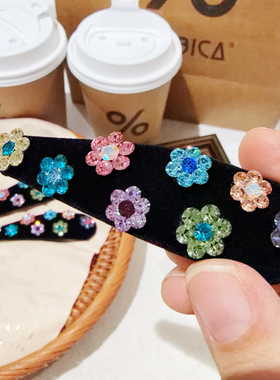 JIALI韩国代购Beak Un新款发饰丝绒花闪钻水晶钻掰掰夹刘海边夹