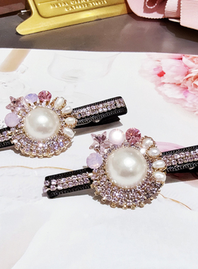JIALI韩国ENG JEE HWANG代购水晶大珍珠发夹女复古花朵造型发饰