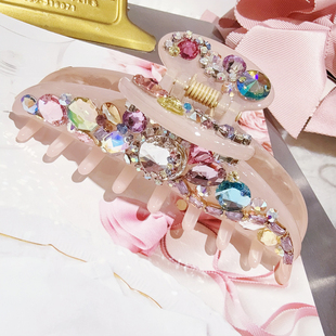 JIALI韩国代购S家树脂板材抓夹镶嵌施华子水晶满钻宝石盘发鲨鱼夹