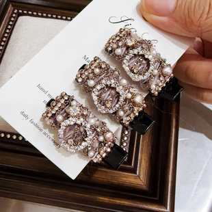 JIALI韩国代购 Ruby新原石羊毛线手工刘海夹女鸭嘴夹水晶气质高级