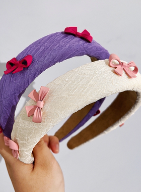 韩国代购发饰紫色宽边垫高颅顶头箍小蝴蝶结百搭甜美日韩新款发箍