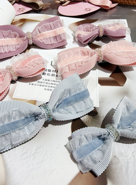 JIALI韩国TAURUS进口施华砂糖水晶荷叶边螺纹丝绒鸭嘴弹簧夹发饰