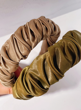 佳丽韩国代购绿色质感丝缎褶皱网红发饰发箍时尚头箍气质百搭压发