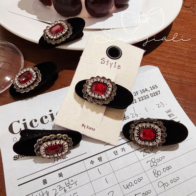 韩国VIKI进口水晶钻红宝石发夹