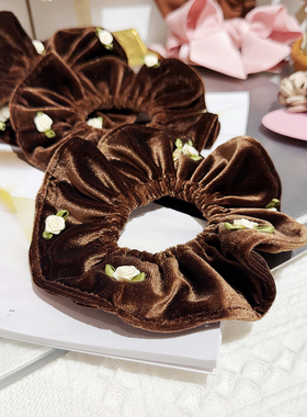 JIALI韩国代购Celia某豆家同款韩丝绒小玫瑰花大肠发圈发绳头绳