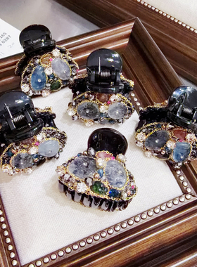 JIALI韩国Ruby手工复古水晶天然珍珠原石蝴蝶结双面饺子抓夹发夹