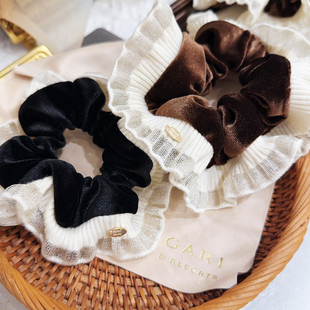 JIALI韩国Celia代购丝绒蕾丝边大肠发圈高级感精致扎头发皮筋头绳