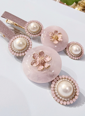 JIALI韩国进口Aron·s原石手工粉水晶花朵鸭嘴夹设计师款发饰高级