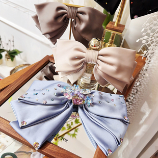 JIALI韩国代购绸缎大蝴蝶结发夹手缝S家水晶施华钻盘发扎马尾发夹