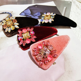 佳丽韩国CALLA代购复古风S水晶钻花朵丝绒发夹女施华一字夹弹簧夹