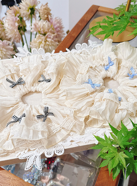 佳丽韩国Ava乳白色花边肠圈蝴蝶结蕾丝复古气质发圈花苞头发绳