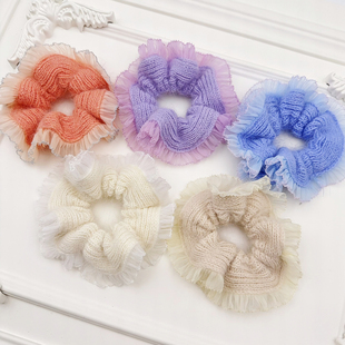 JIALI韩国东大门秋冬新款 高级感洋气羊毛线花边蕾丝大肠发圈发绳