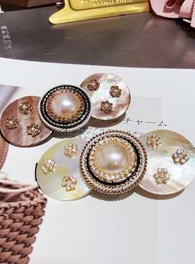 JIALI韩国ENG JEE HWANG代购复古贝母珍珠花圆形蝴蝶结鸭嘴夹边夹