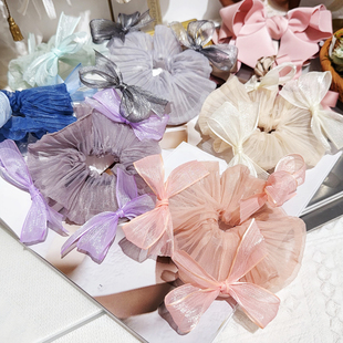 JIALI韩国BAKET代购甜美蝴蝶结网纱发圈发绳褶皱头花少女盘头发饰
