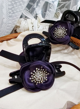 JIALI韩国Hyang Gi代购专柜款香气紫色花朵黑灰水晶钻中号抓夹女