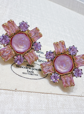 佳丽韩国代购Aurora奥拉S家施华子S家晶钻紫色冰凌花耳钉淑女耳环