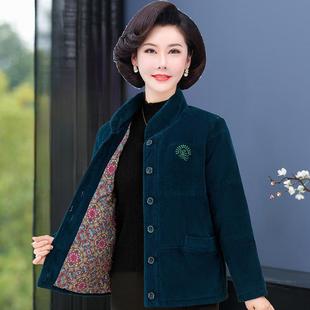 中老年女装宽松条绒加厚棉服奶奶灯芯绒棉袄妈妈夹棉奶奶短款外套