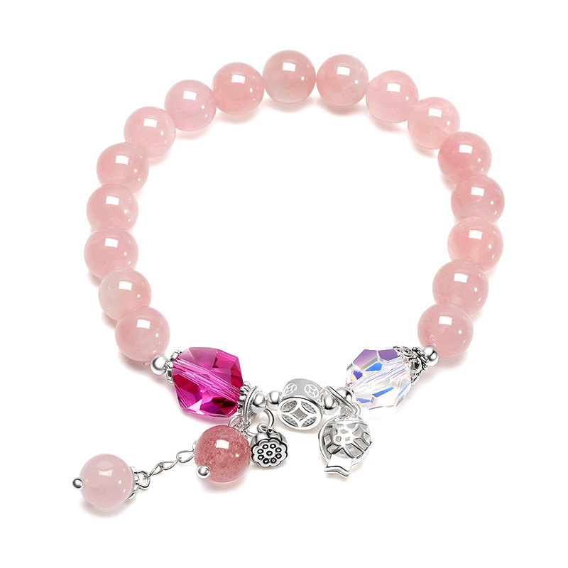 粉水晶手链马达加斯加粉晶芙蓉石粉色水晶珠子散珠串珠手串男女