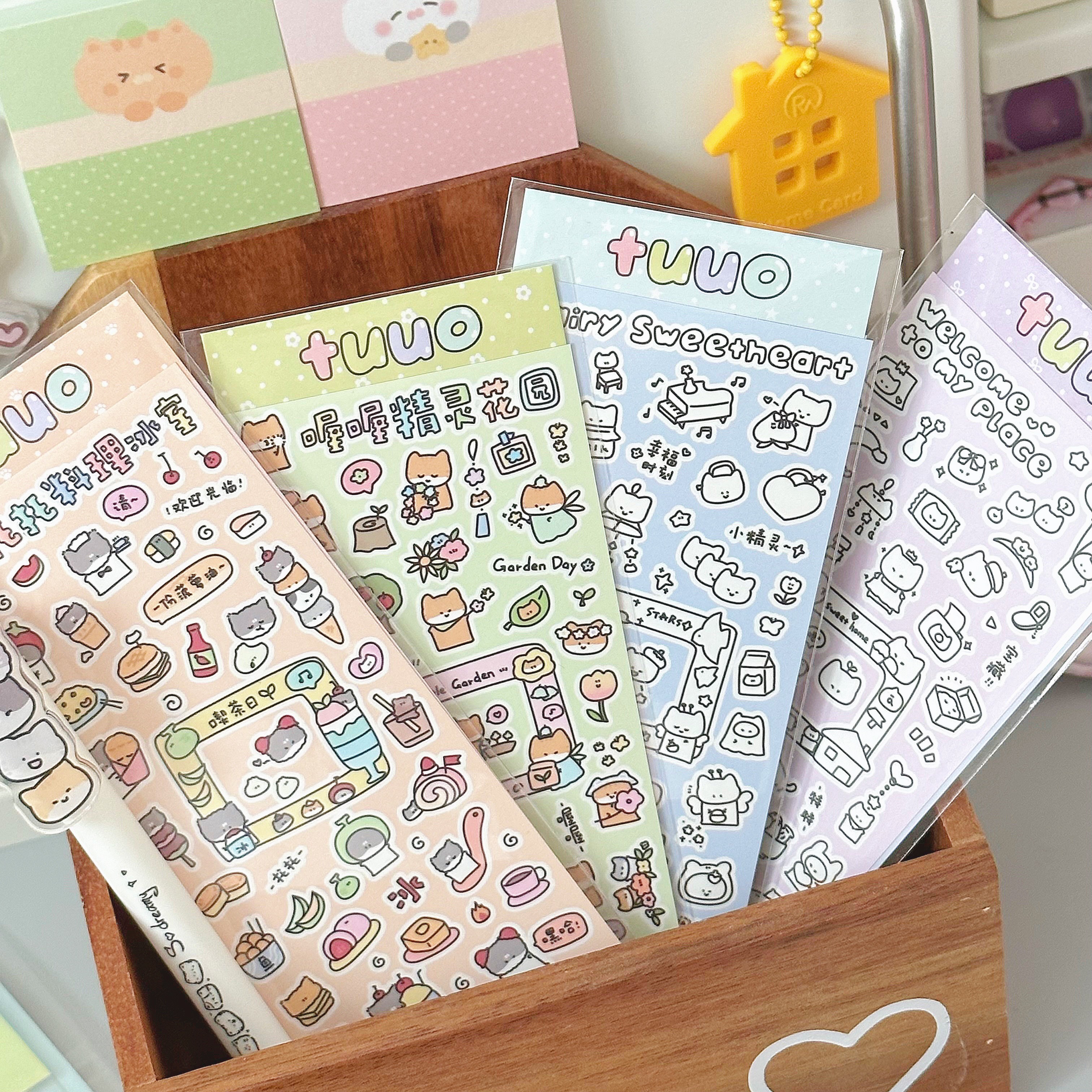 TUUO原创 猫咪线条涂鸦双面手帐可爱咕卡手帐哑膜追星装饰元素