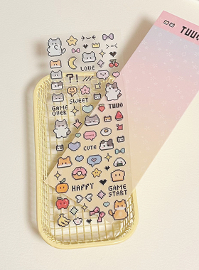 TUUO原创PVC双透明猫咪像素风 咕卡贴纸拼贴 手帐可爱装饰素材