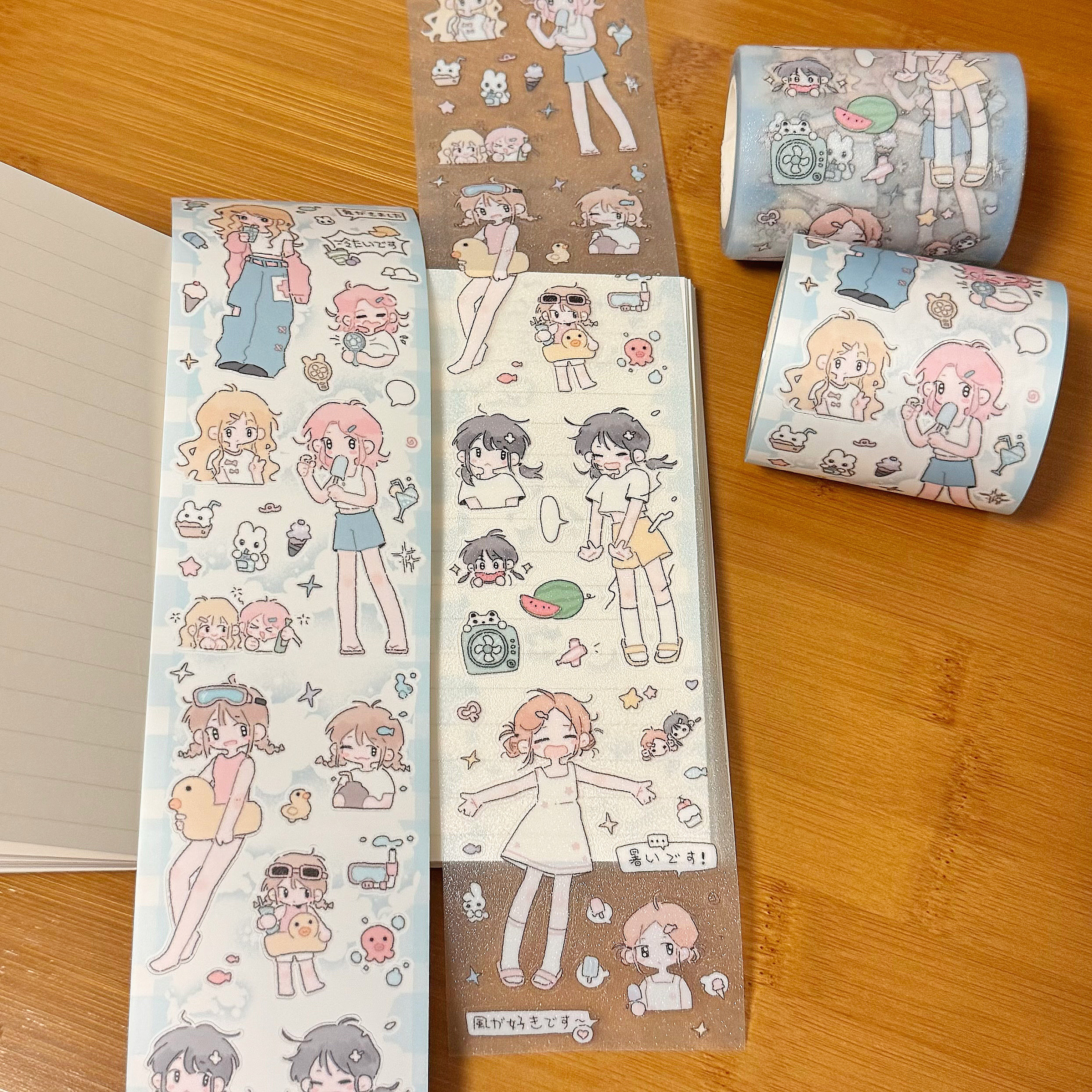 TUUO原创夏日记忆哑膜闪砂切膜贴纸卷素材人物可爱手帐贴装饰拼贴