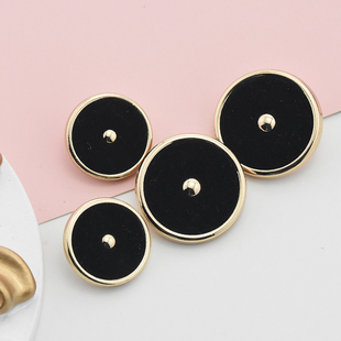 高档精致圆形平面金属植绒双拼毛呢貂皮装 饰百搭纽扣外套衣服钮扣