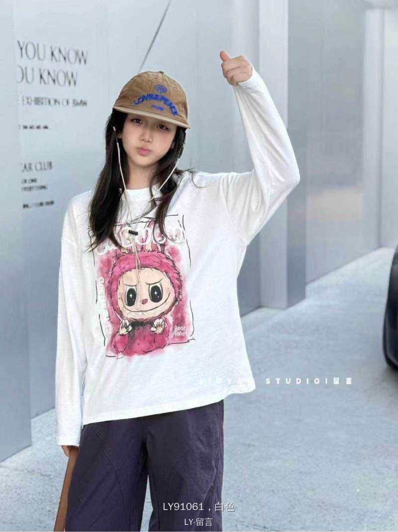 Kiki家26清货女大童可爱卡通印花长袖 韩版品牌宽松休闲百搭T恤特