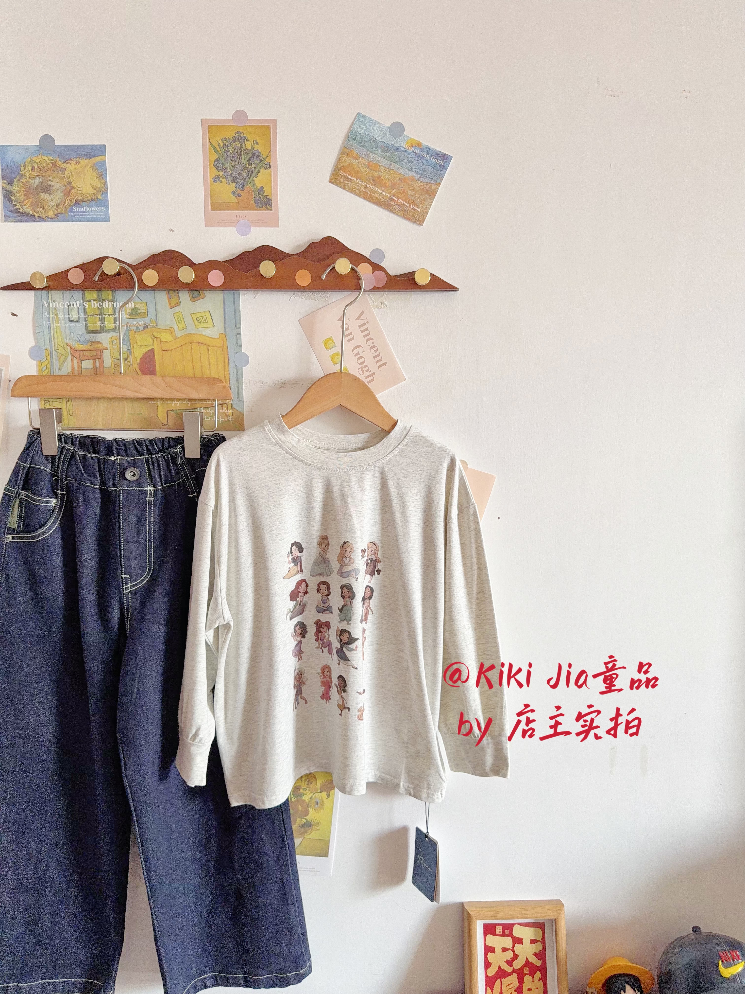 Kiki家韩版品牌女童宽松休闲长袖 26秋断码可爱卡通印花T恤特清