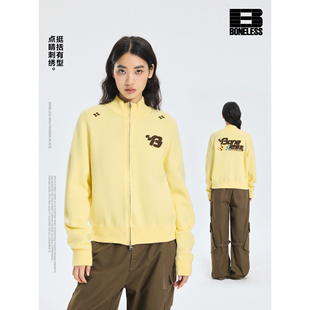 【焦糖引擎】BONELESS立领毛织刺绣外套休闲夹克外套