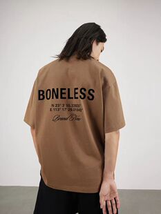 BONELESS基础后背坐标印花短袖T恤男美式高街潮牌圆领上衣