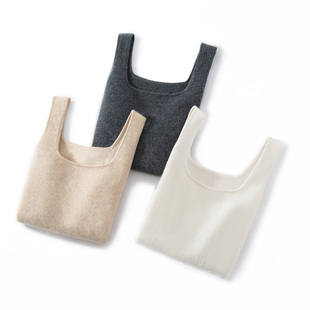 短版高腰小背心女100%纯山羊绒宽松吊带针织马甲内搭打底衫大U领