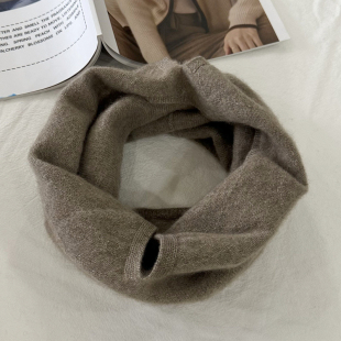 100%纯山羊绒脖套冬季护颈椎小围巾男女纯色保暖针织挂耳防风面罩