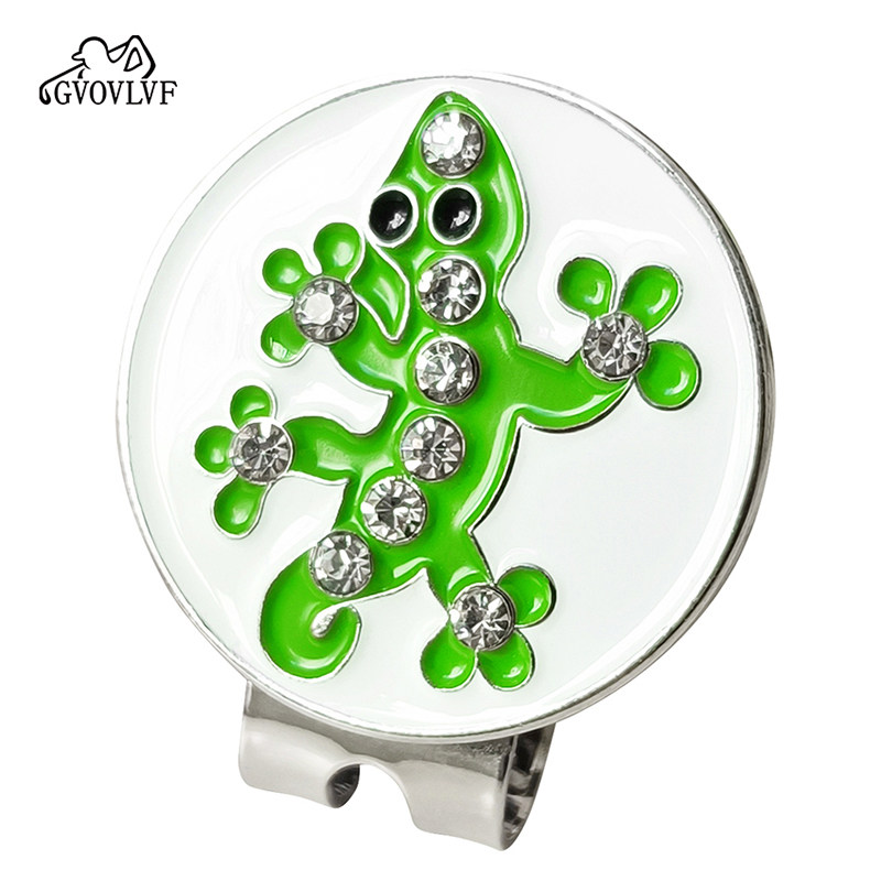 高尔夫球马克磁铁帽夹壁虎带钻果岭球位标 金属马克Mark帽夹一套